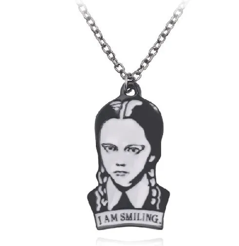Necklaces alice AZ70 Gun Metal Wednesday Adams I Am Smiling Necklace with FREE Earrings Necklaces alice AZ70 Gun Metal Wednesday Adams I Am Smiling Necklace with FREE Earrings