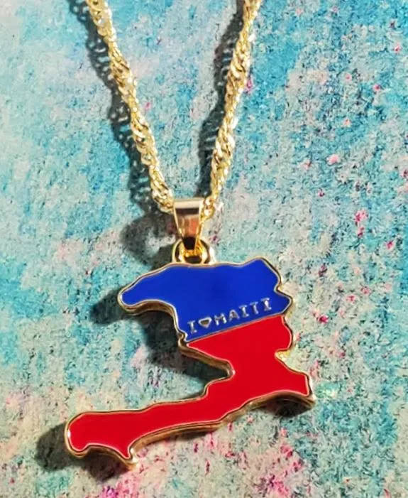 Necklaces alice N956 Gold I Love Haiti Necklace with FREE EARRINGS