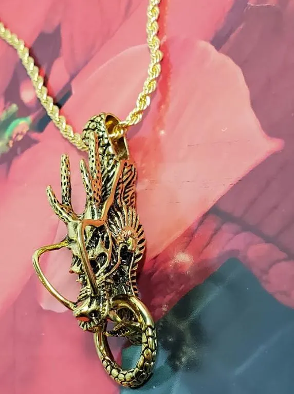 Necklaces AZ53 Gold Dragon Pendant Necklace with FREE EARRINGS alice