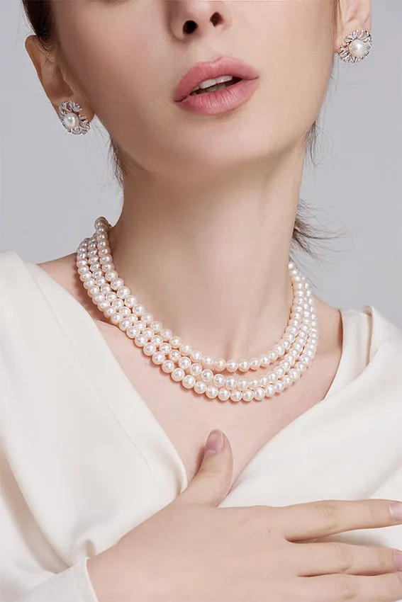 Necklaces Choker Length 3Layer Freshwater Pearl Necklace WN00499 Pearly Lustre