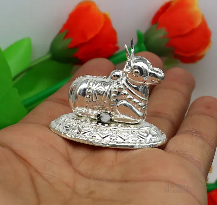 Necklaces Lord Shiva Vahan Nandi Maharaj sterling silver handmade small article for puja best gift for lord Shiva divine statue su614 TRIBAL ORNAMENTS