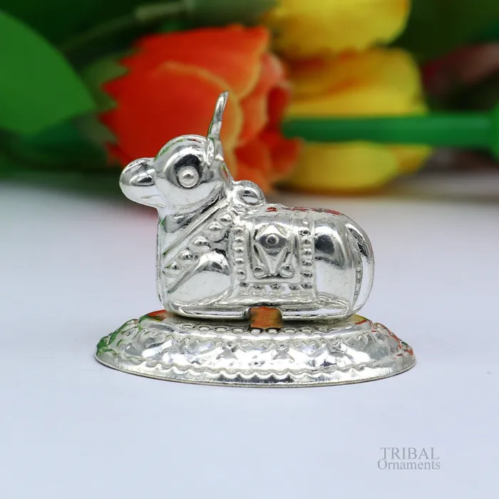 Necklaces Lord Shiva Vahan Nandi Maharaj sterling silver handmade small article for puja best gift for lord Shiva divine statue su614 TRIBAL ORNAMENTS