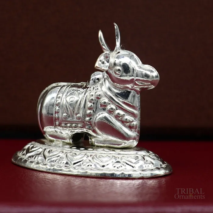 Necklaces Lord Shiva Vahan Nandi Maharaj sterling silver handmade small article for puja best gift for lord Shiva divine statue su614 TRIBAL ORNAMENTS