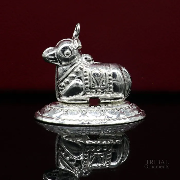 Necklaces Lord Shiva Vahan Nandi Maharaj sterling silver handmade small article for puja best gift for lord Shiva divine statue su614 TRIBAL ORNAMENTS