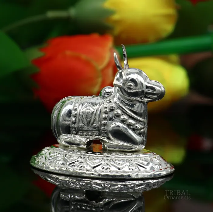 Necklaces Lord Shiva Vahan Nandi Maharaj sterling silver handmade small article for puja best gift for lord Shiva divine statue su614 TRIBAL ORNAMENTS