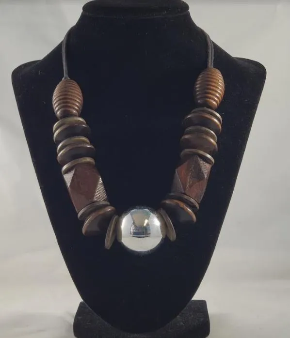 Necklaces N1300 Brown Assorted Shaped Wooden Necklace with FREE Earrings polly