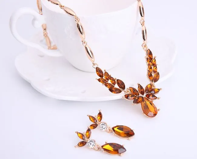 Necklaces N1700 Gold Brown Gemstone Necklace with FREE Earrings 02