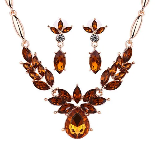 Necklaces N1700 Gold Brown Gemstone Necklace with FREE Earrings 02