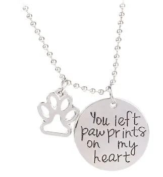 Necklaces N1767 Silver You Left Paw Prints on my Heart Necklace With FREE Earrings polly Necklaces N1767 Silver You Left Paw Prints on my Heart Necklace With FREE Earrings polly