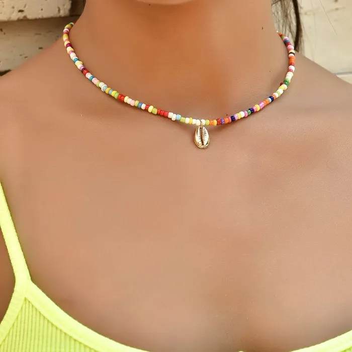 Necklaces N926 Colorful Seed Bead with Shell Necklace with FREE Earrings 01