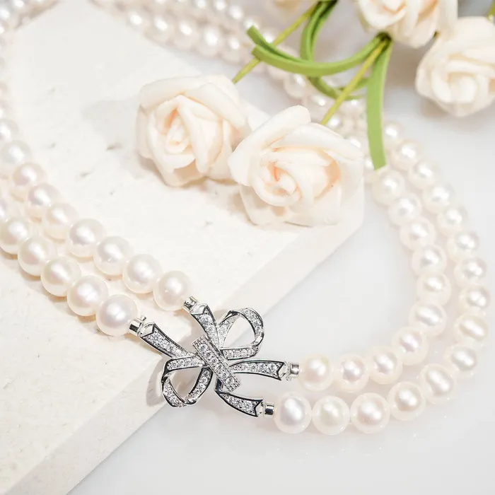Necklaces Pearly Lustre Chocker Length 2Layer Freshwater Pearl Necklace WN00224