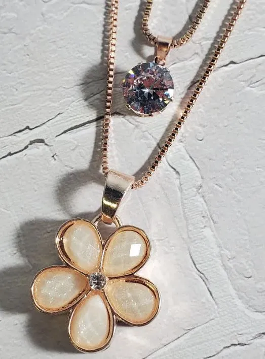 Necklaces polly AZ469 Rose Gold Ivory Gemstone Flower Necklace with FREE EARRINGS Necklaces polly AZ469 Rose Gold Ivory Gemstone Flower Necklace with FREE EARRINGS
