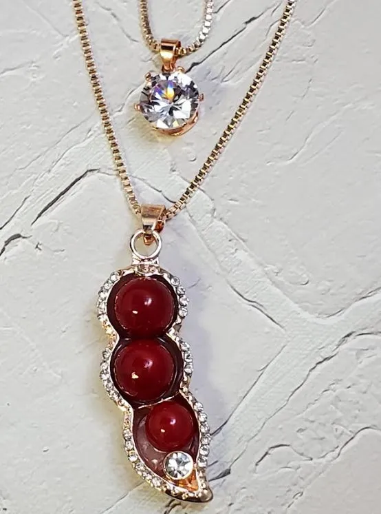Necklaces polly AZ508 Rose Gold Peas in a Pod Necklace with FREE Earrings