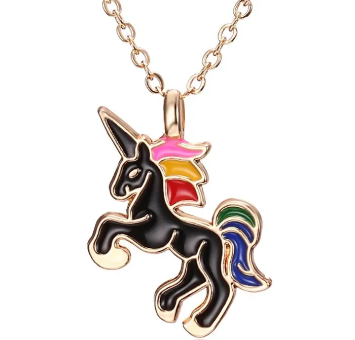 Necklaces polly L366 Gold Black Multi Color Unicorn Necklace FREE EARRINGS