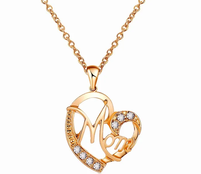 Necklaces polly N1138 Gold Mom Heart with Rhinestones Necklace with FREE Earrings Necklaces polly N1138 Gold Mom Heart with Rhinestones Necklace with FREE Earrings