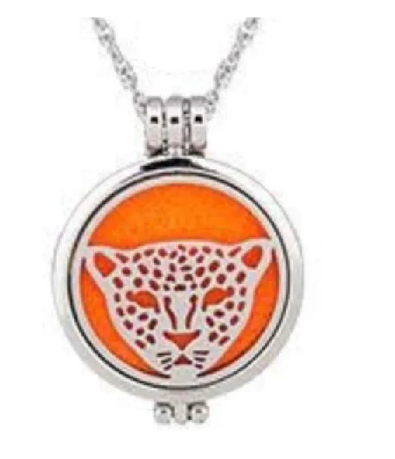 Necklaces polly N1903 Silver Leopard Essential Oil Necklace with FREE Earrings PLUS 5 Different Color Pads