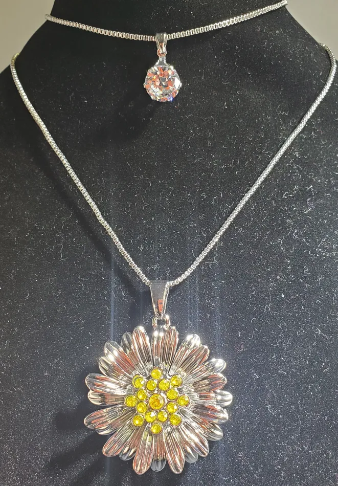 Necklaces polly N2214 Silver Daisy with Yellow Gemstones Necklace with FREE Earrings Necklaces polly N2214 Silver Daisy with Yellow Gemstones Necklace with FREE Earrings