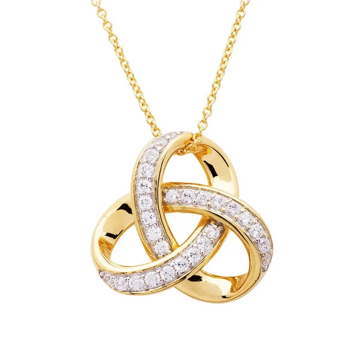 Necklaces Shanore 14KT Gold Vermeil Trinity Knot Necklace studded with Cubic Zirconias Necklaces Shanore 14KT Gold Vermeil Trinity Knot Necklace studded with Cubic Zirconias