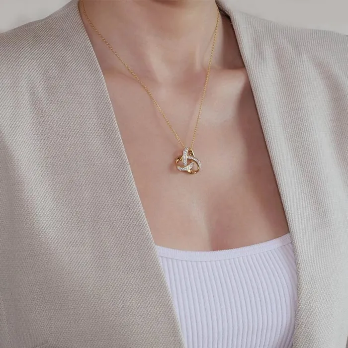 Necklaces Shanore 14KT Gold Vermeil Trinity Knot Necklace studded with Cubic Zirconias