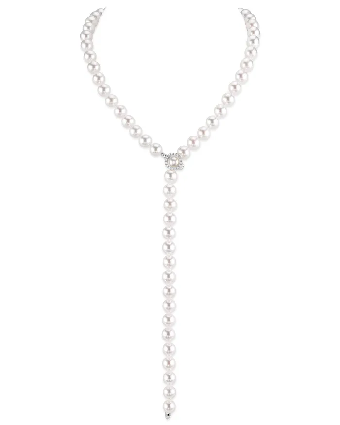 Necklaces spt 8085mm White Freshwater Pearl Diamond Adjustable YShape Necklace AAAA Quality Necklaces spt 8085mm White Freshwater Pearl Diamond Adjustable YShape Necklace AAAA Quality