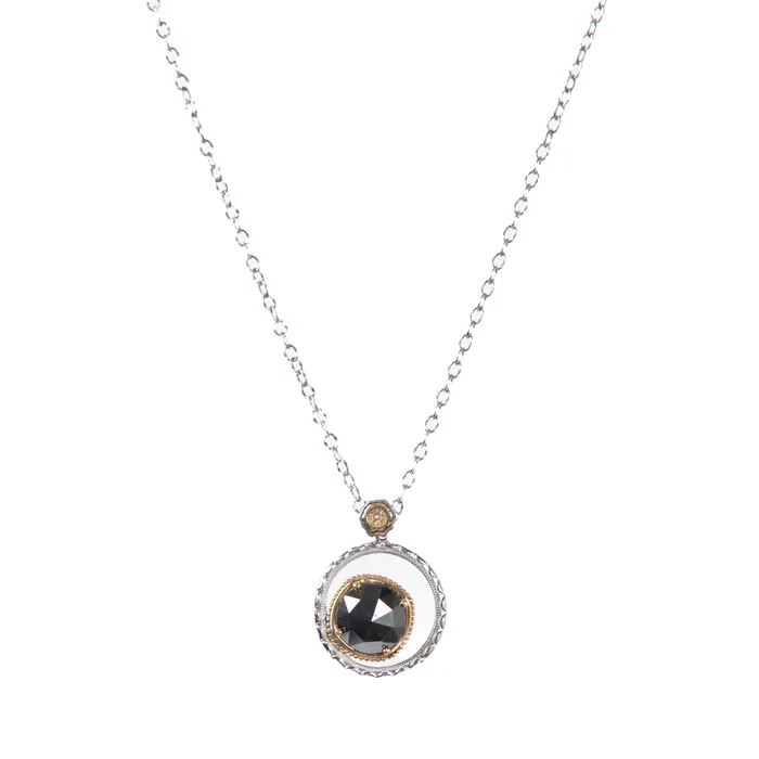 Necklaces Tacori PreOwned Tacori Hematite Round Midnight Sun Crescent Bloom Pendant
