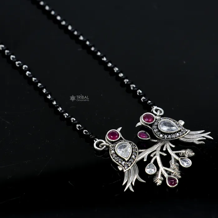 Necklaces TRIBAL ORNAMENTS 925 sterling silver black beads chain mangal sutra necklace for daily use brides Mangalsutra chunky necklace love bird pendant ms64 Necklaces TRIBAL ORNAMENTS 925 sterling silver black beads chain mangal sutra necklace for daily use brides Mangalsutra chunky necklace love bird pendant ms64