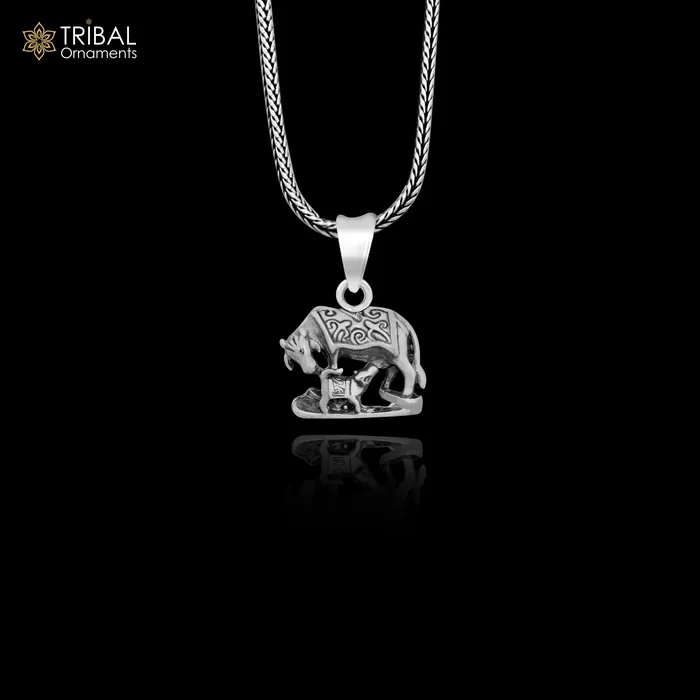Necklaces TRIBAL ORNAMENTS 925 sterling silver handmade elegant divine kamdhenu cow with calf pendant amazing cow and calf pendant attractive pendant ssp1568