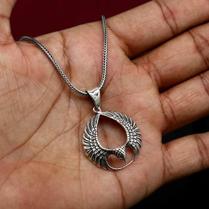 Necklaces TRIBAL ORNAMENTS 925 sterling silver Hindu idol Lord Vishnu vahan Garuda eagle pendant excellent gifting unisex locket pendant customized jewelry ssp1435