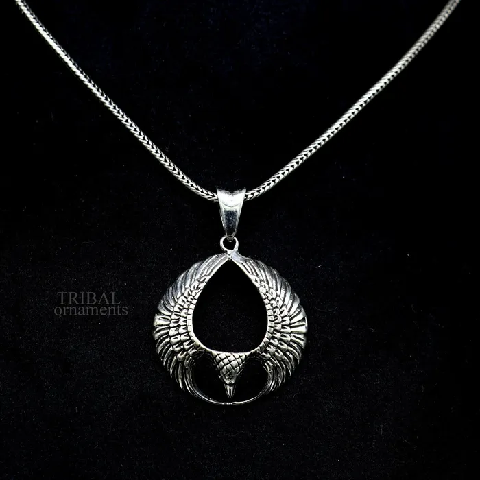Necklaces TRIBAL ORNAMENTS 925 sterling silver Hindu idol Lord Vishnu vahan Garuda eagle pendant excellent gifting unisex locket pendant customized jewelry ssp1435