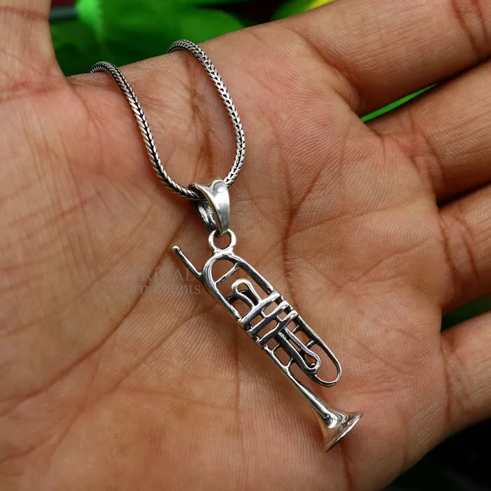 Necklaces TRIBAL ORNAMENTS 925 sterling silver small trumpet or cornet pendant amazing musical instrument pendant for best wishes gift from india ssp1554