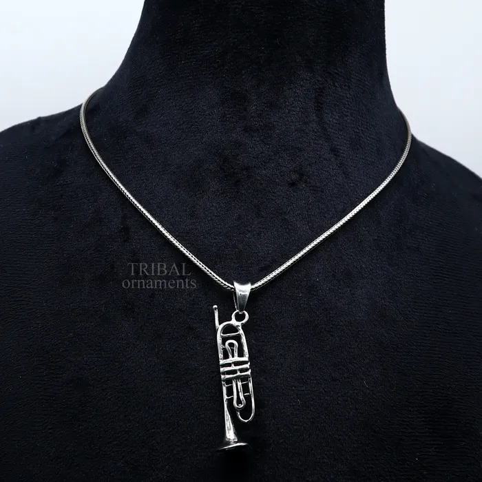 Necklaces TRIBAL ORNAMENTS 925 sterling silver small trumpet or cornet pendant amazing musical instrument pendant for best wishes gift from india ssp1554