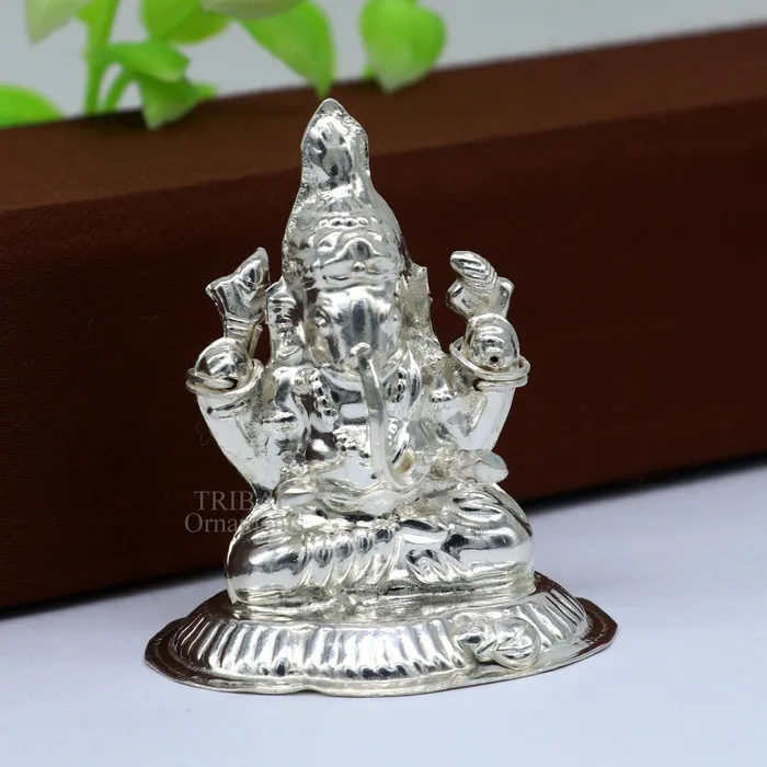 Necklaces TRIBAL ORNAMENTS Lord Ganesha divine statue fabulous Sterling silver ganesha statue figurine for home temple diwali puja article utensils art493