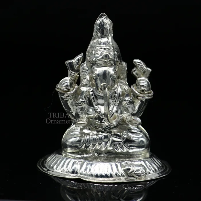 Necklaces TRIBAL ORNAMENTS Lord Ganesha divine statue fabulous Sterling silver ganesha statue figurine for home temple diwali puja article utensils art493