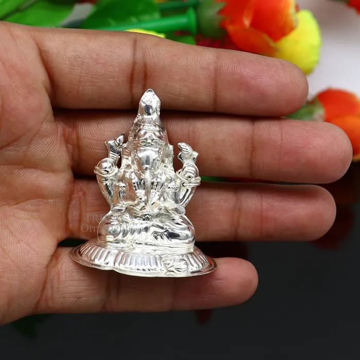 Necklaces TRIBAL ORNAMENTS Lord Ganesha divine statue fabulous Sterling silver ganesha statue figurine for home temple diwali puja article utensils art493