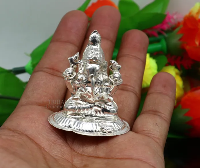 Necklaces TRIBAL ORNAMENTS Lord Ganesha divine statue fabulous Sterling silver ganesha statue figurine for home temple diwali puja article utensils art493