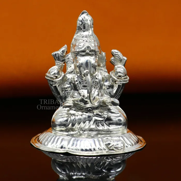 Necklaces TRIBAL ORNAMENTS Lord Ganesha divine statue fabulous Sterling silver ganesha statue figurine for home temple diwali puja article utensils art493