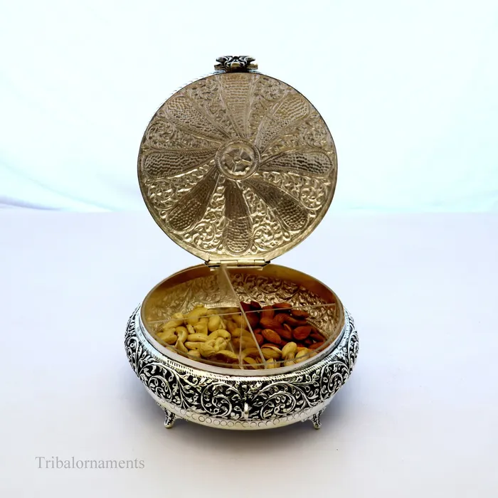 Necklaces TRIBAL ORNAMENTS Vintage antique Royal design handmade 925 sterling silver dry fruit box candy box jewelry box best brides gift or corporation gift box02 Necklaces TRIBAL ORNAMENTS Vintage antique Royal design handmade 925 sterling silver dry fruit box candy box jewelry box best brides gift or corporation gift box02