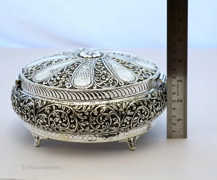 Necklaces TRIBAL ORNAMENTS Vintage antique Royal design handmade 925 sterling silver dry fruit box candy box jewelry box best brides gift or corporation gift box02