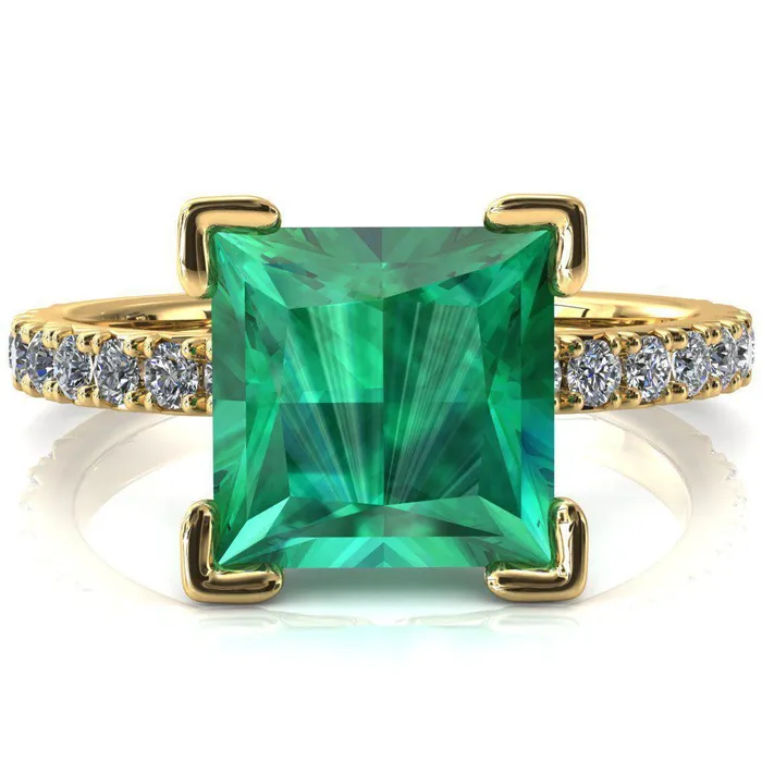 Nefili Princess Emerald 4 Prong 58 Eternity Diamond French Pave Engagement Ring Fire Brilliance Rings