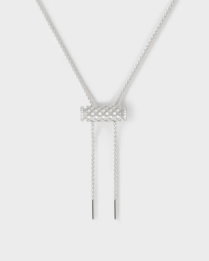Nouvel Heritage Diamond Latch Pendant on MM Chain in White Gold Necklaces