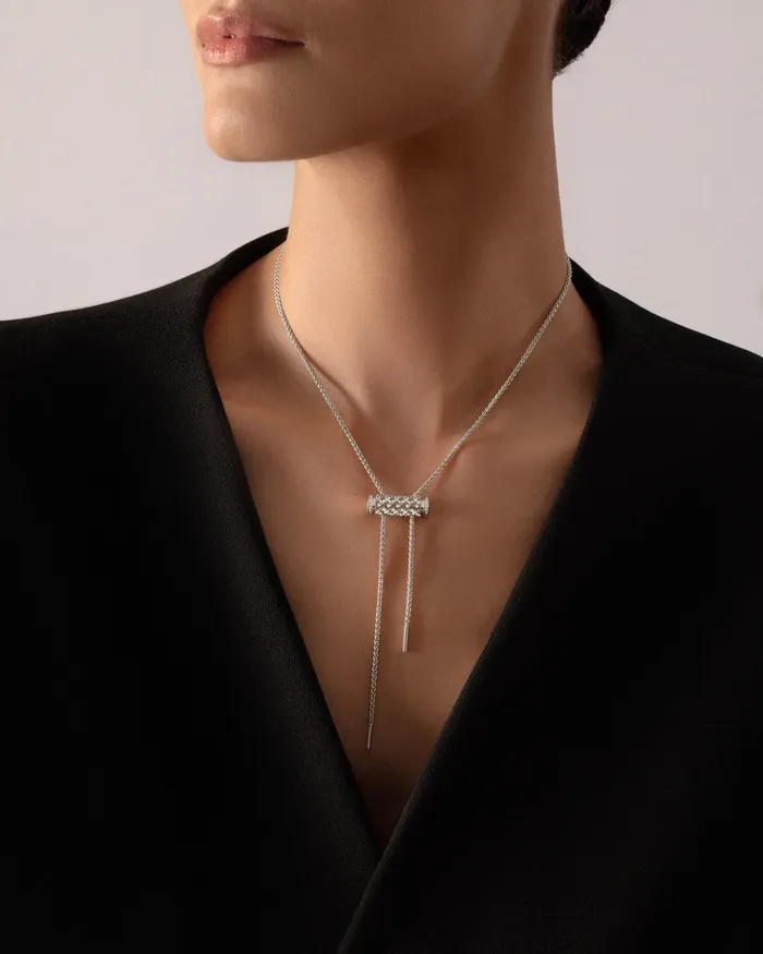 Nouvel Heritage Diamond Latch Pendant on MM Chain in White Gold Necklaces Nouvel Heritage Diamond Latch Pendant on MM Chain in White Gold Necklaces