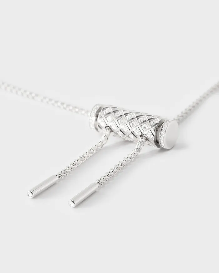 Nouvel Heritage Diamond Latch Pendant on MM Chain in White Gold Necklaces Nouvel Heritage Diamond Latch Pendant on MM Chain in White Gold Necklaces