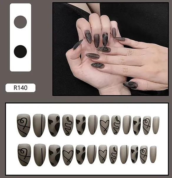 NS203 Medium Length Almond Press On Nails 24 Pieces R140 Polly Earrings