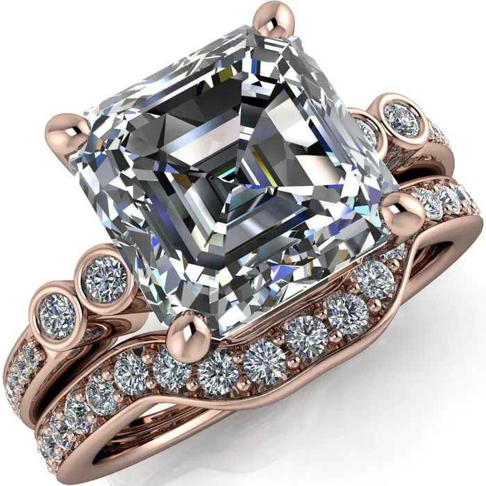 Pascala Asscher Moissanite Diamond Side 4 Prong Engagement Ring Fire Brilliance Rings Pascala Asscher Moissanite Diamond Side 4 Prong Engagement Ring Fire Brilliance Rings