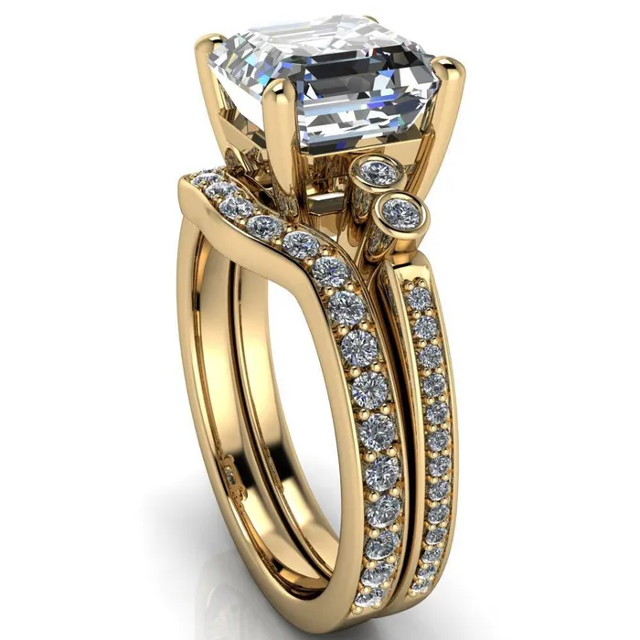 Pascala Asscher Moissanite Diamond Side 4 Prong Engagement Ring Fire Brilliance Rings