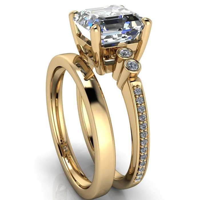 Pascala Asscher Moissanite Diamond Side 4 Prong Engagement Ring Fire Brilliance Rings