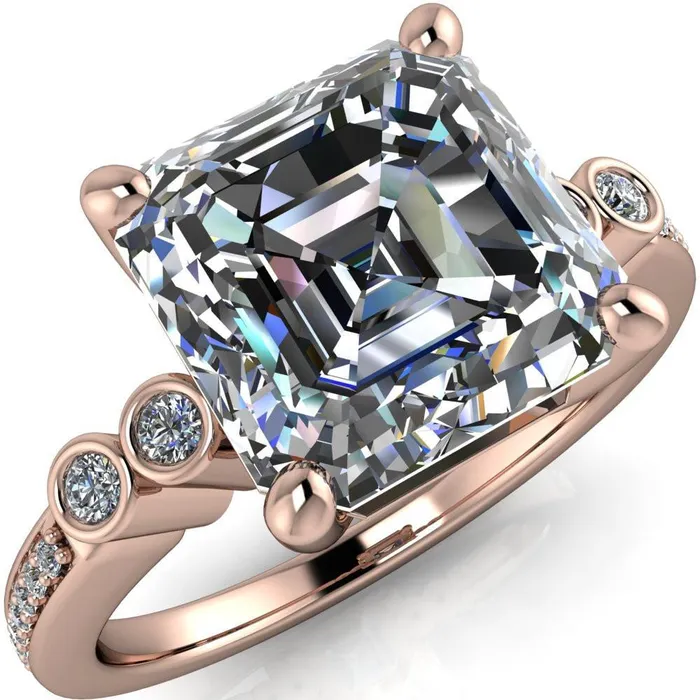 Pascala Asscher Moissanite Diamond Side 4 Prong Engagement Ring Fire Brilliance Rings