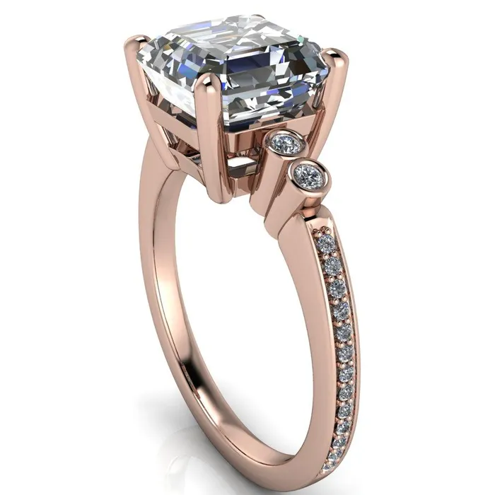 Pascala Asscher Moissanite Diamond Side 4 Prong Engagement Ring Fire Brilliance Rings