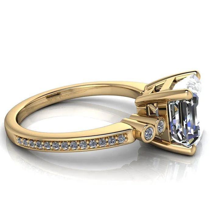 Pascala Asscher Moissanite Diamond Side 4 Prong Engagement Ring Fire Brilliance Rings