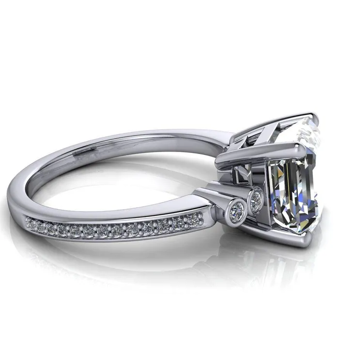 Pascala Asscher Moissanite Diamond Side 4 Prong Engagement Ring Fire Brilliance Rings